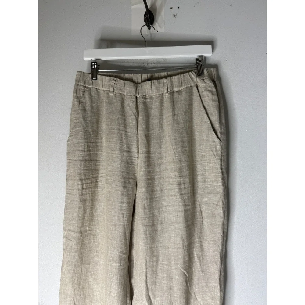 Quince 100% European Linen Pants Flax Beige Straight Leg Elastic Waist M